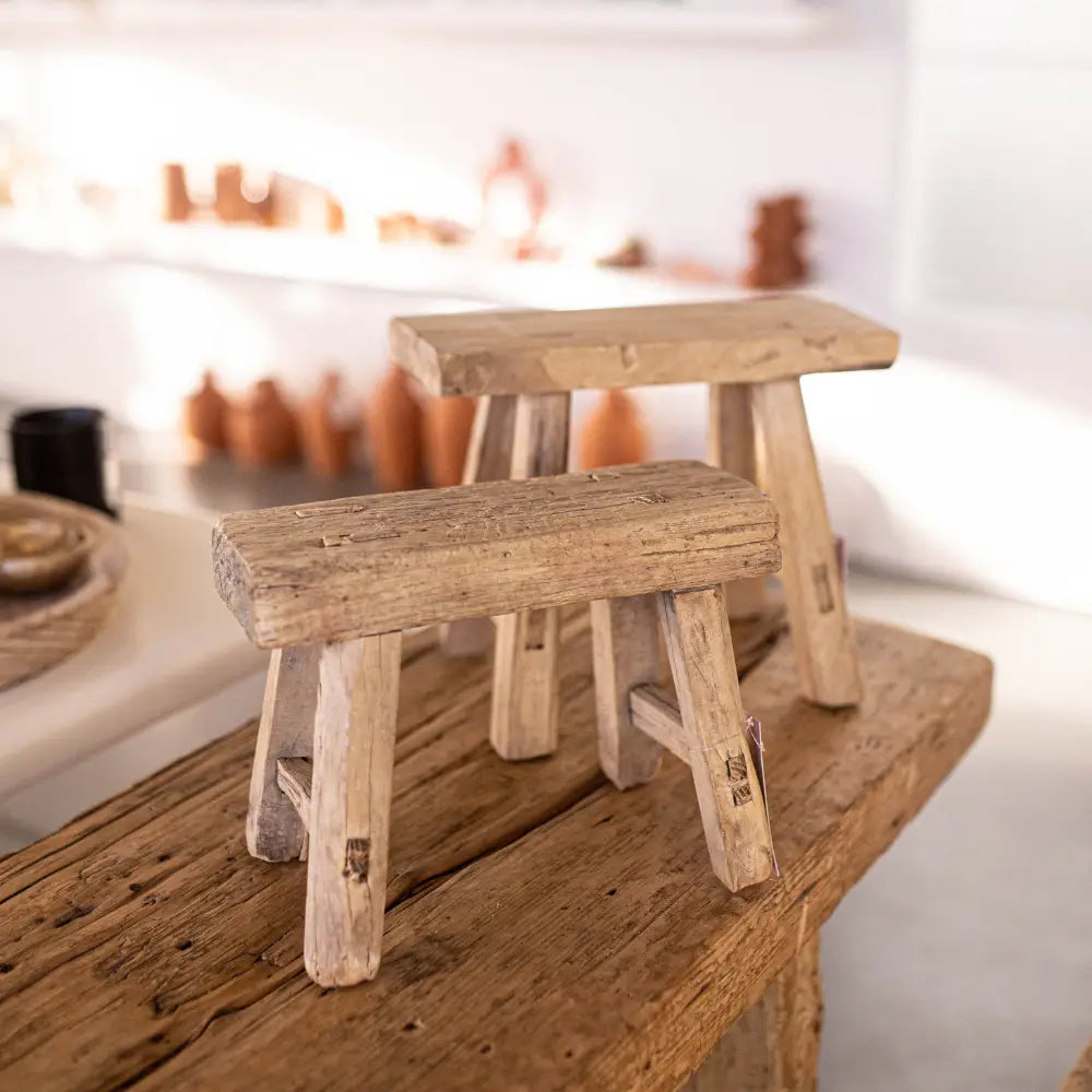 San Mateo Rustic Elm Wood Stool