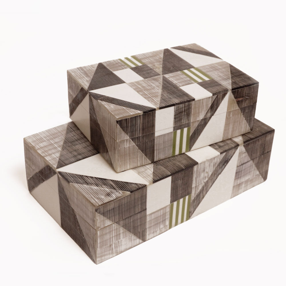 Stacked beautoful cream, brown and green bone boxes