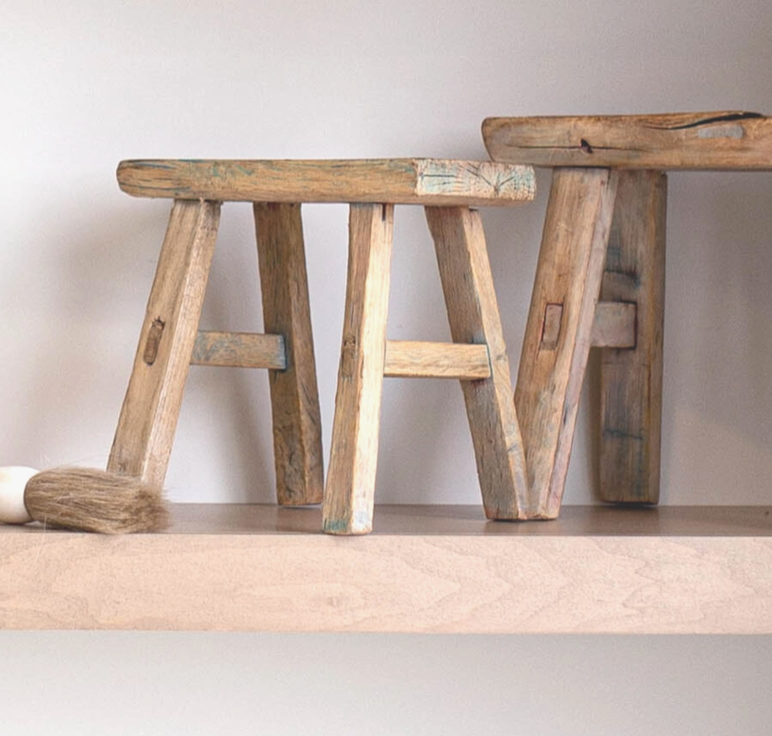 San Mateo Rustic Elm Wood Stool