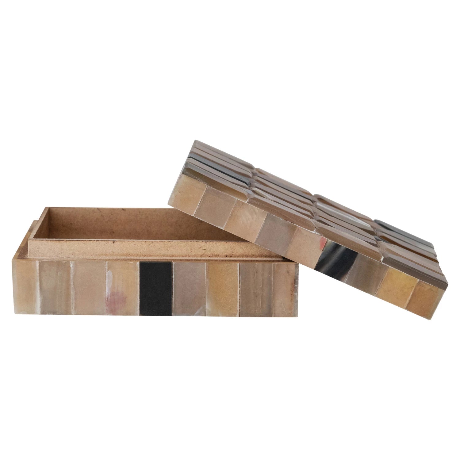 Wooden box with a geometric pattern on a white background