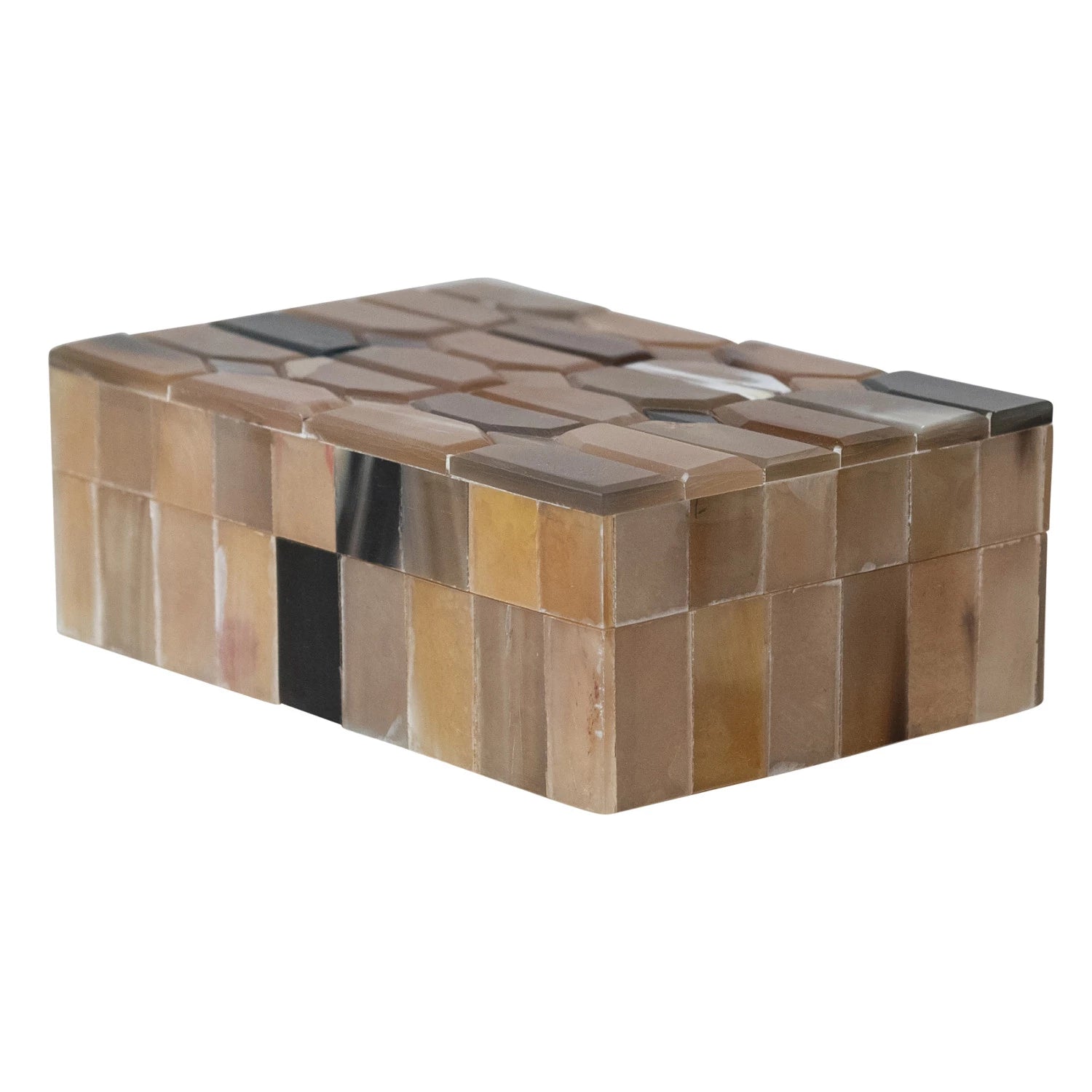 Decorative box with mosaic pattern on a white background