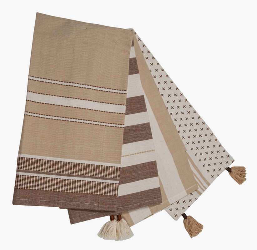 A beautiful set of cream, tand and brown kitchen tea towels