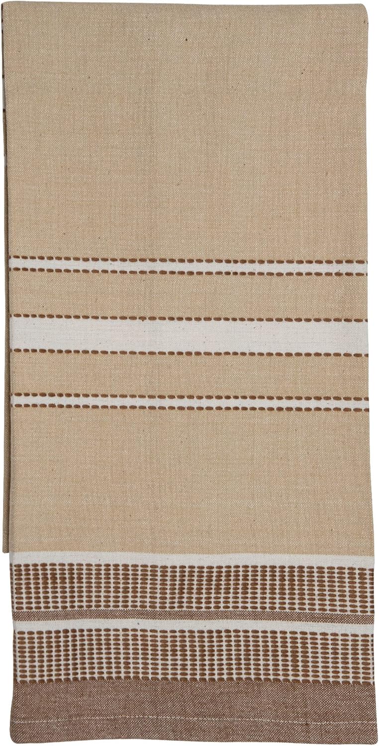 Neutral-toned, embroidered tea towel for a beautiful kitchen