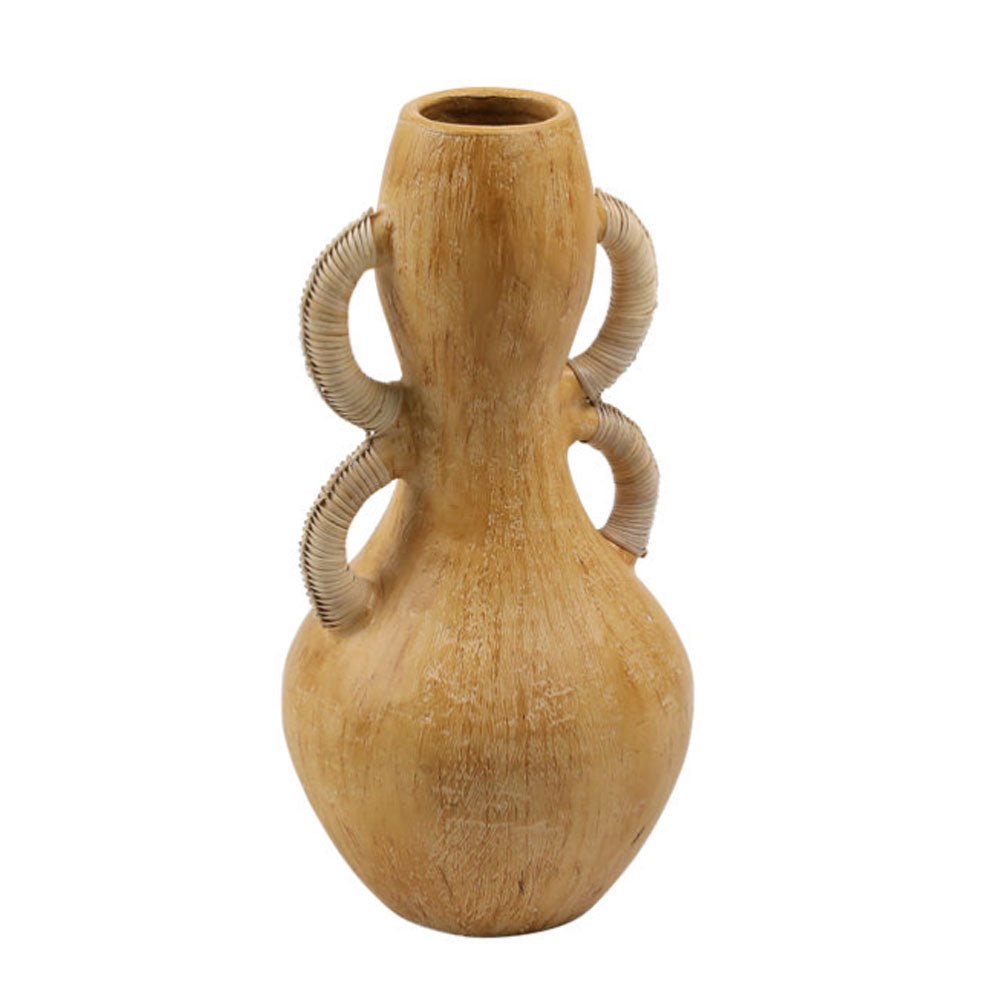 Natural terracotta and ratan vase with double handles