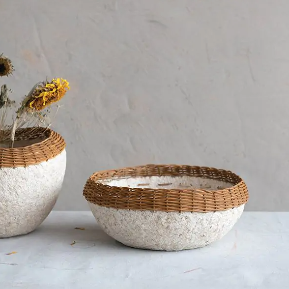 Malibu Wicker Rim Paper Mache Bowl