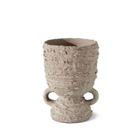 Heavly textured pedestal vase with 2 handles