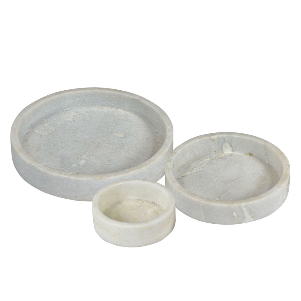 Set of 3 white and grey round marble trays