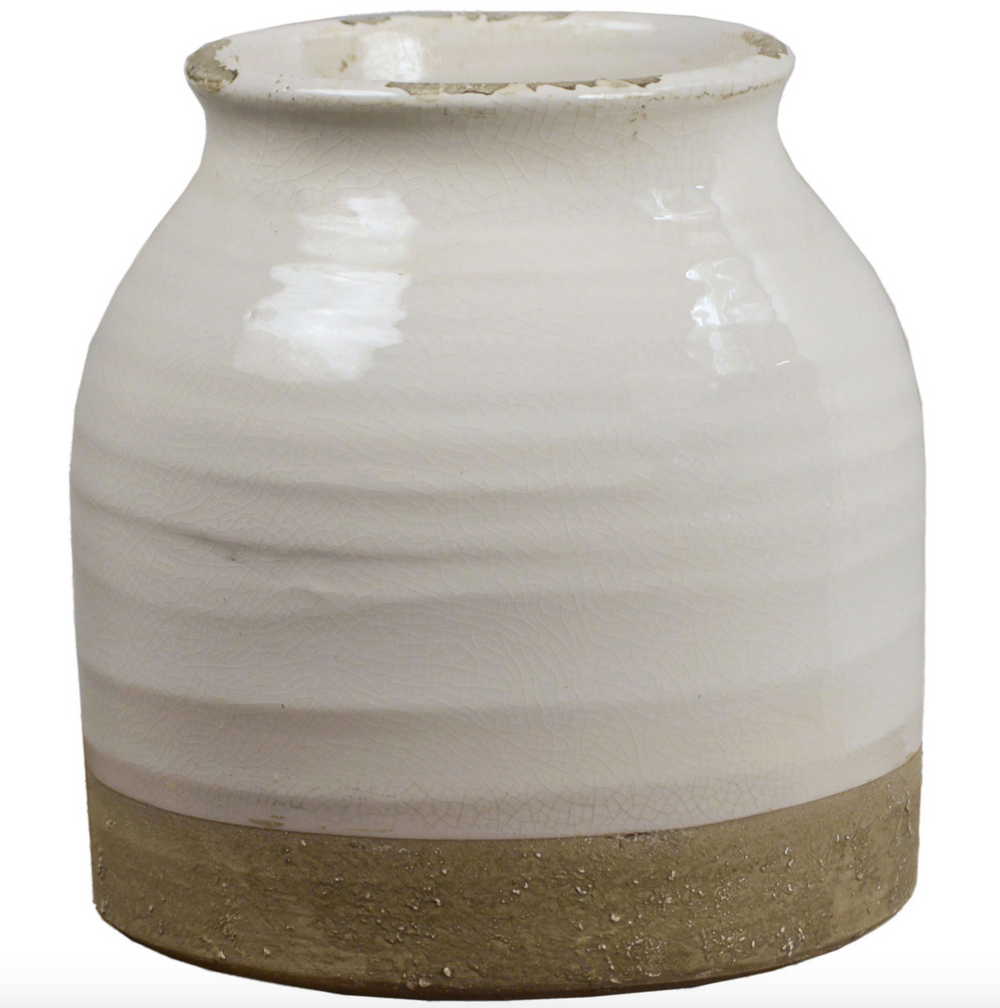 Off white, rustic terracotta vase or  kitchen utensil canister canister