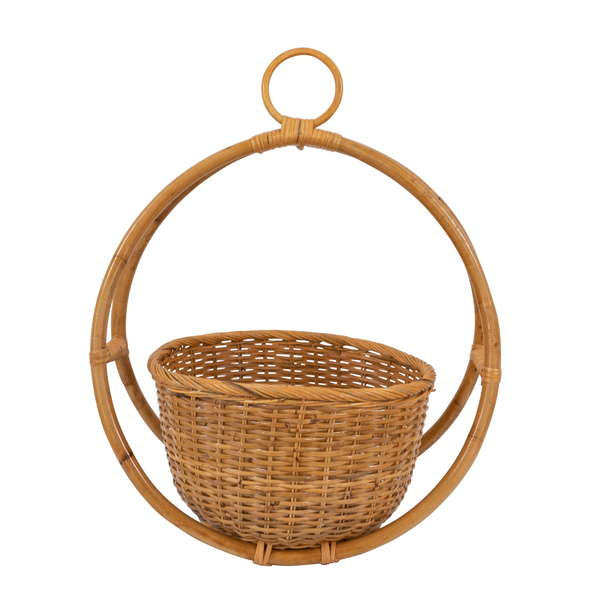 Rattan basket with unique circular framing
